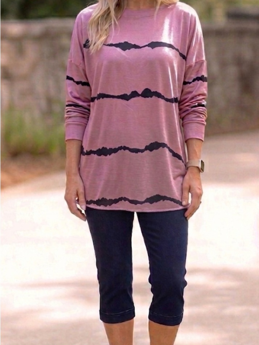Women's Mauve Long-Sleeve Stripe Tunic Top